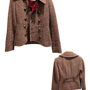 GUESS Tweed & Velvet Military-Inspired Coat - Size S